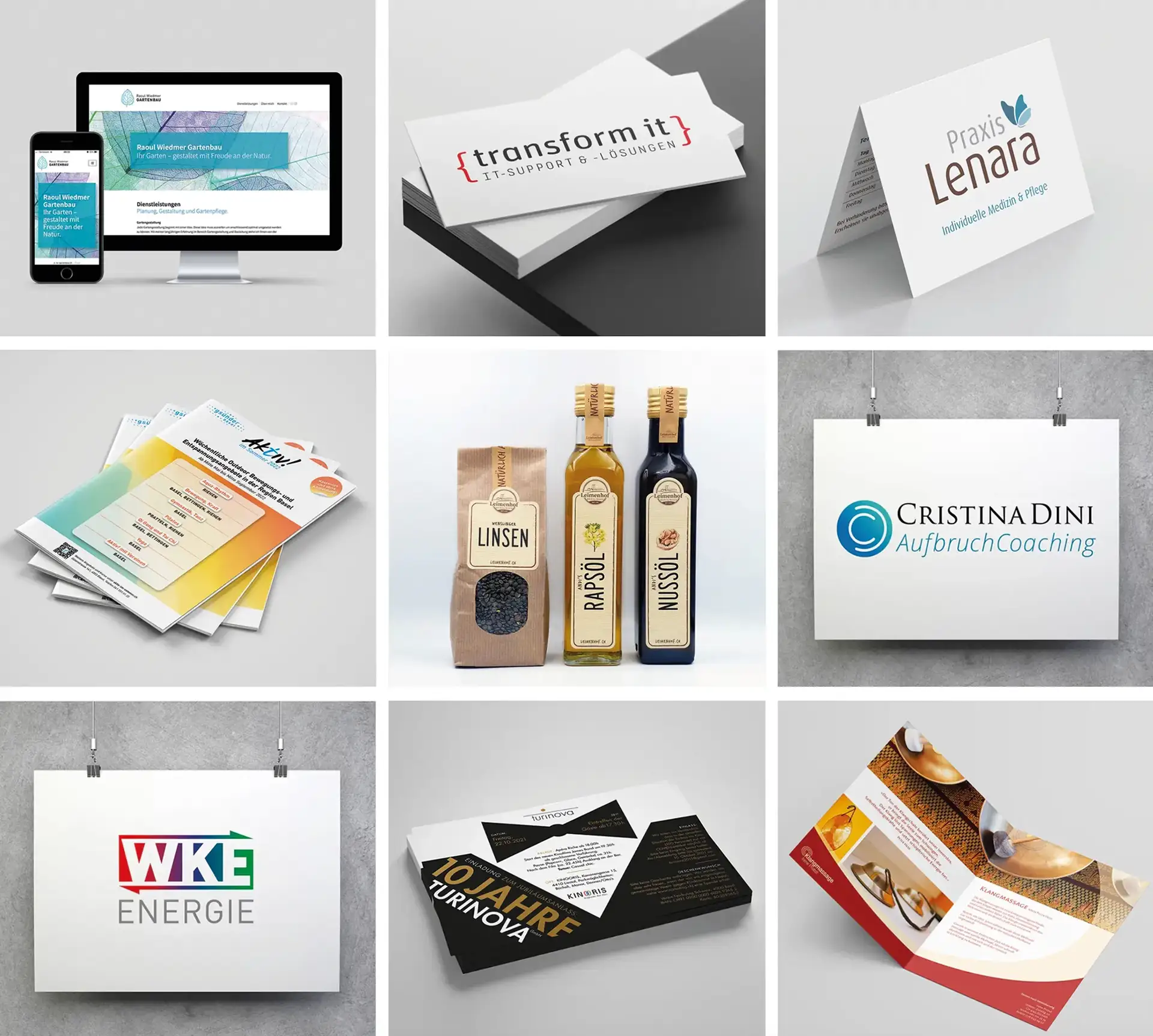 Arbeitsbeispiele von Milligan Design: Logodesign, Webdesign, Flyergestaltung, Broschüren, Verpackungsdesign, Visitenkarten und mehr – Ihr Grafiker aus Basel.
